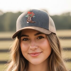 Embroidered Floral Cowboy Boot Cap new no tags